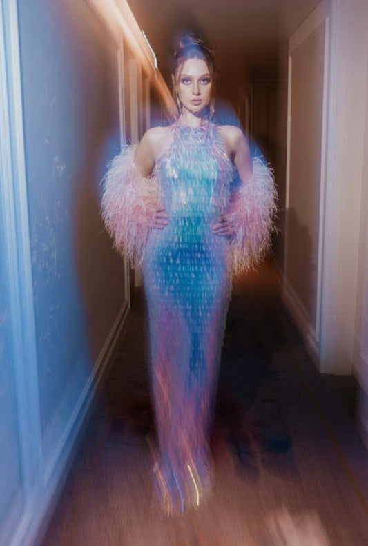 Fringe Gown with Wrap
