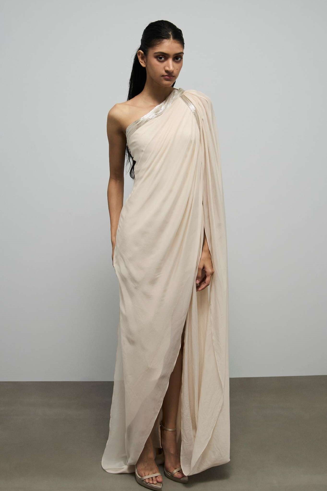 One Shoulder Chiffon Gown