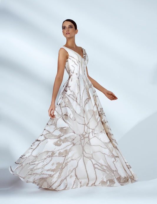 Riana Floral Organza Draped Maxi Dress