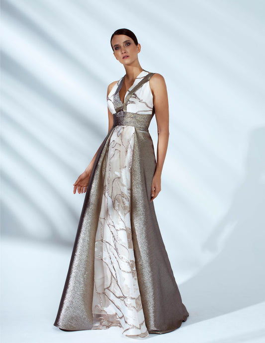 Isaa Draped Shimmer Maxi Gown