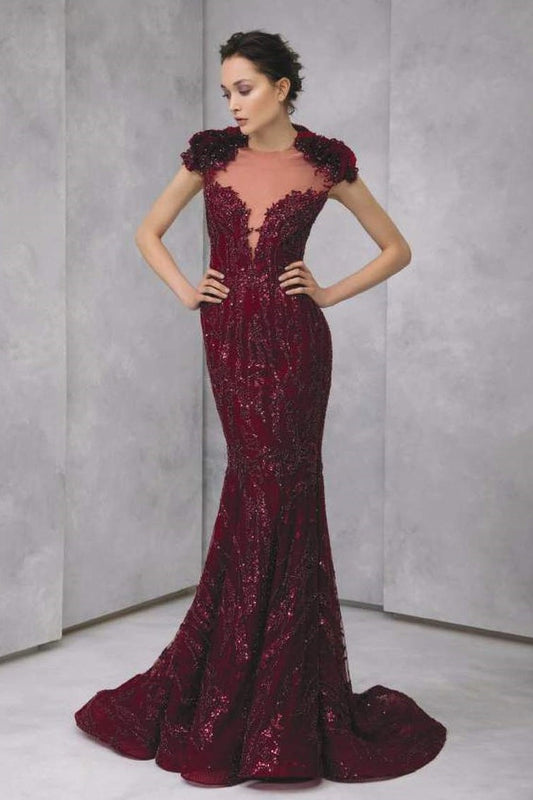 Mermaid-Cut Embroidered Tulle Gown