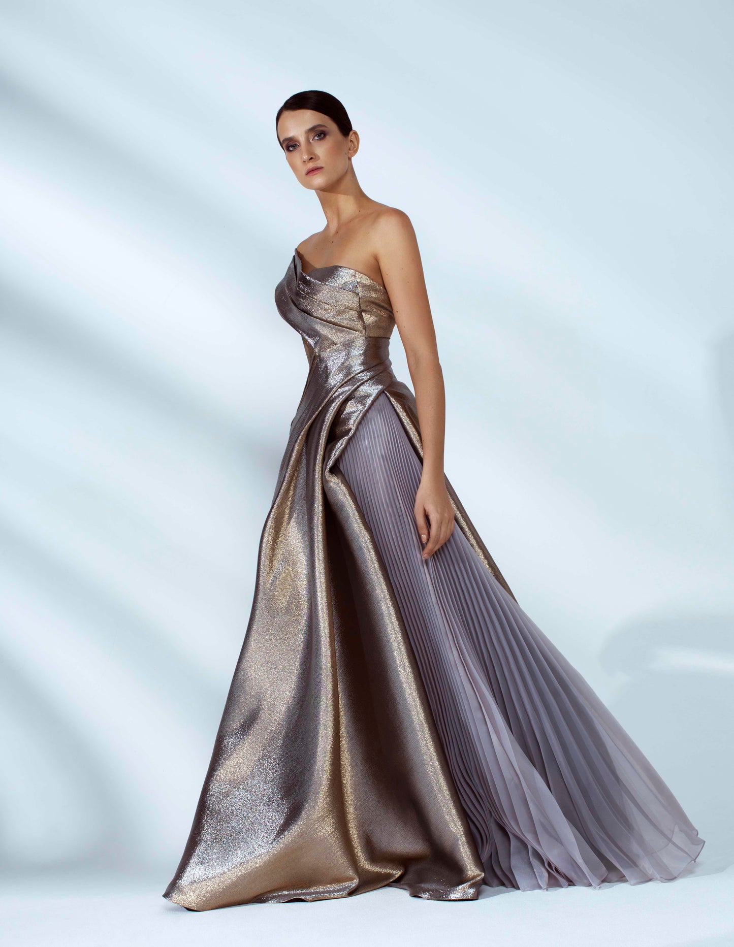 Zoe Draped Shimmer Maxi Gown
