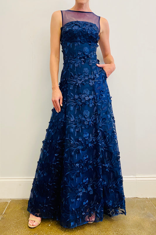 Sleeveless Floral Embroidered Gown