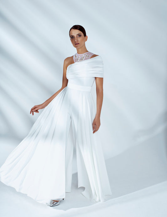 Vivienne Draped Jumpsuit with Hand Embroidery