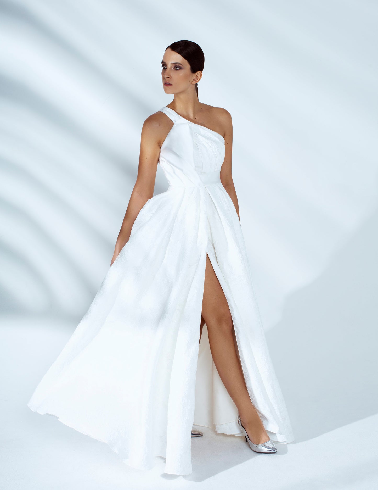 Chiara Draped Overlap Jacquard Maxi Gown