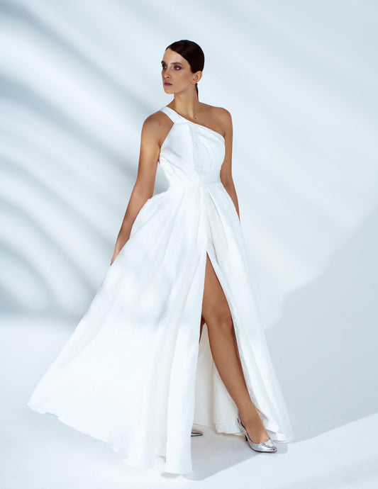 Chiara Draped Overlap Jacquard Maxi Gown