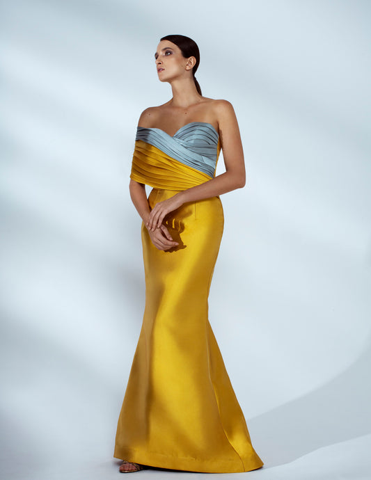 Iman Color-Block Draped Maxi Gown