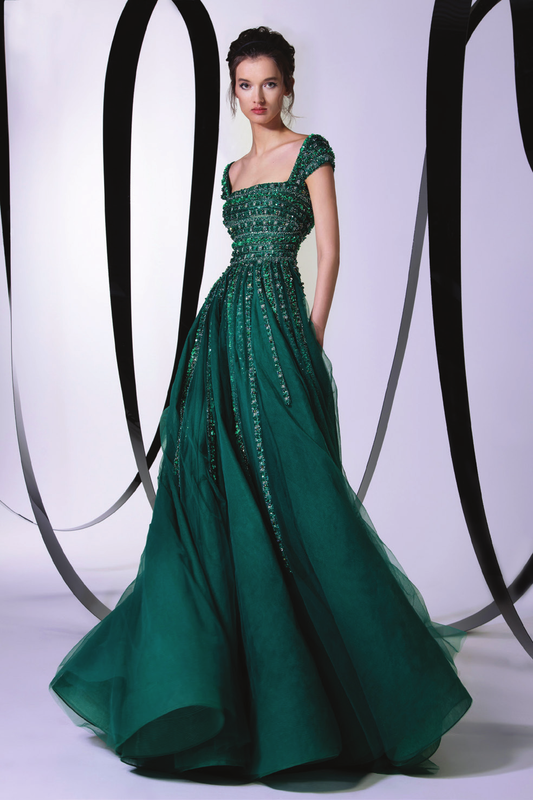 Square Neck Cap Sleeve Gown