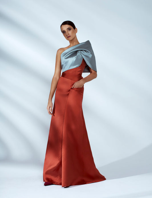 Iman Color-Block Draped Maxi Dress