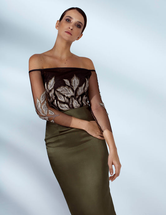 Rihanna Hand Embroidered Off-Shoulder Gown