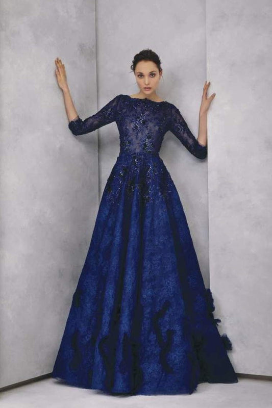 Hand-Embroidered ¾ Sleeve- Lace Gown
