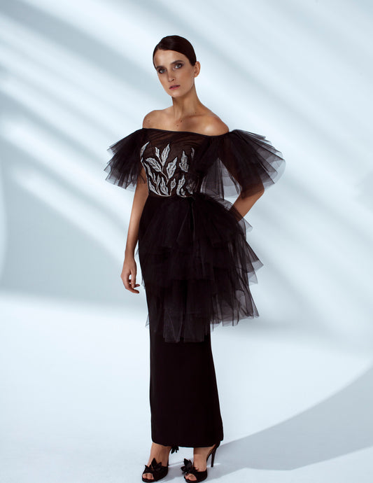 Leema Hand Embroidered Off-Shoulder Gown