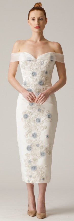 Beaded Off Shoulder Midi Dress