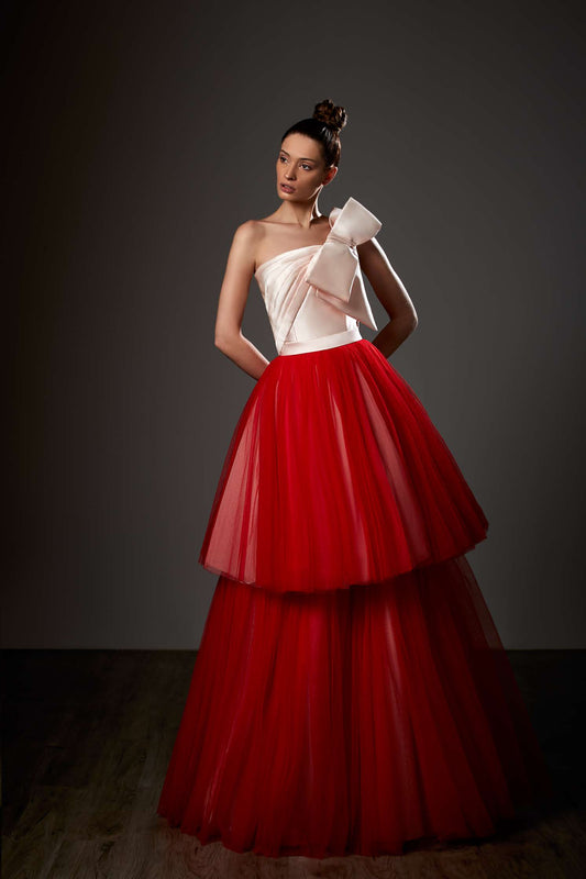 One Shoulder Bow Bodice Gown
