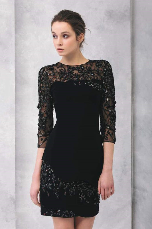 Embroidered Fitted Crepe Cocktail Dress