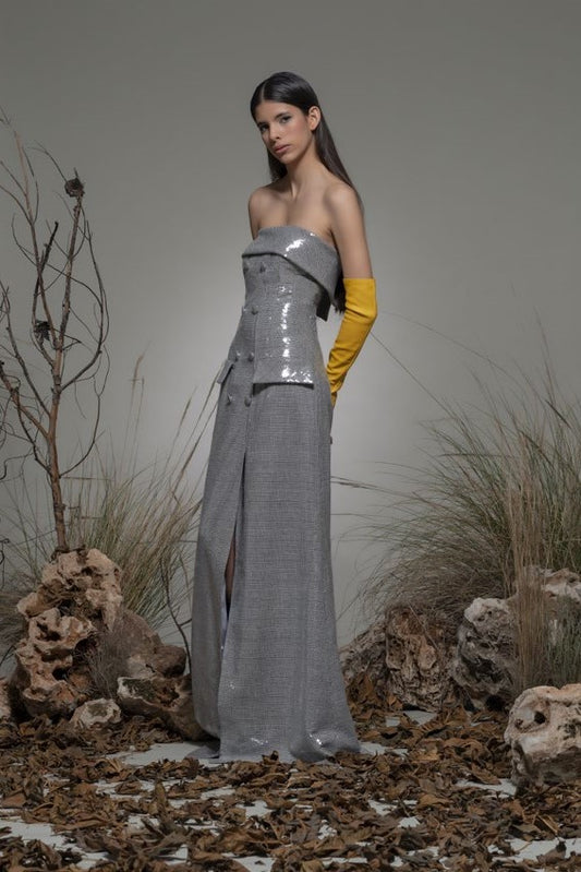 Bertonico Strapless Slit  Gown