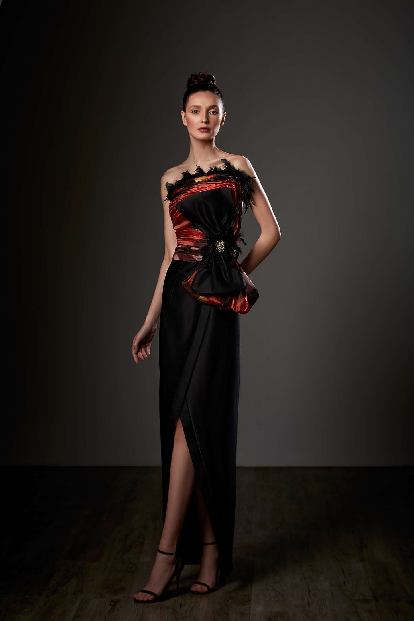 Strapless Column Slit Gown