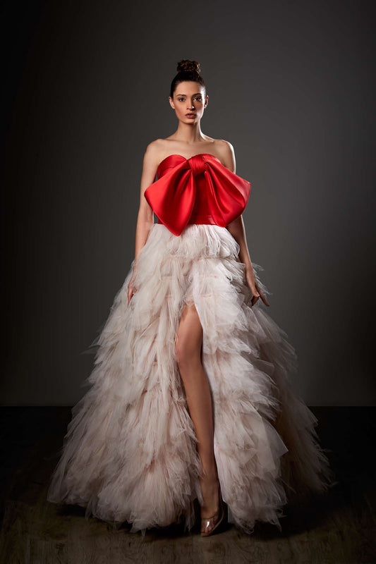 Strapless A-Line Slit Gown