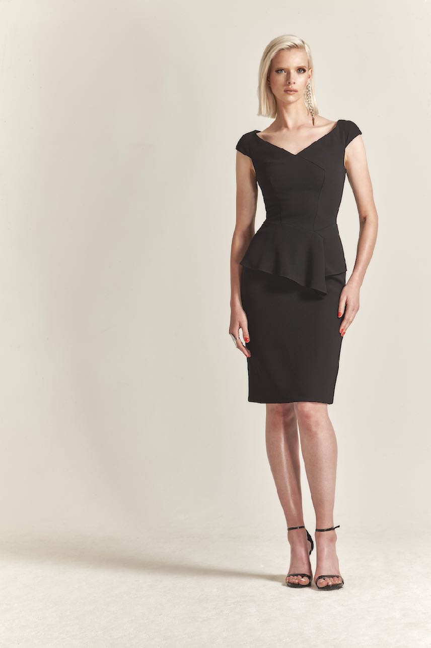 Peplum Crepe Cocktail Dress