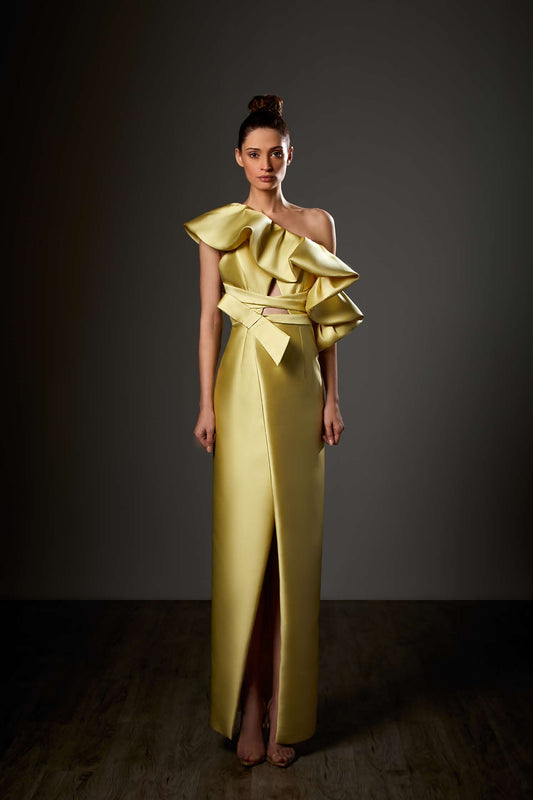 One Shoulder Column Slit Gown