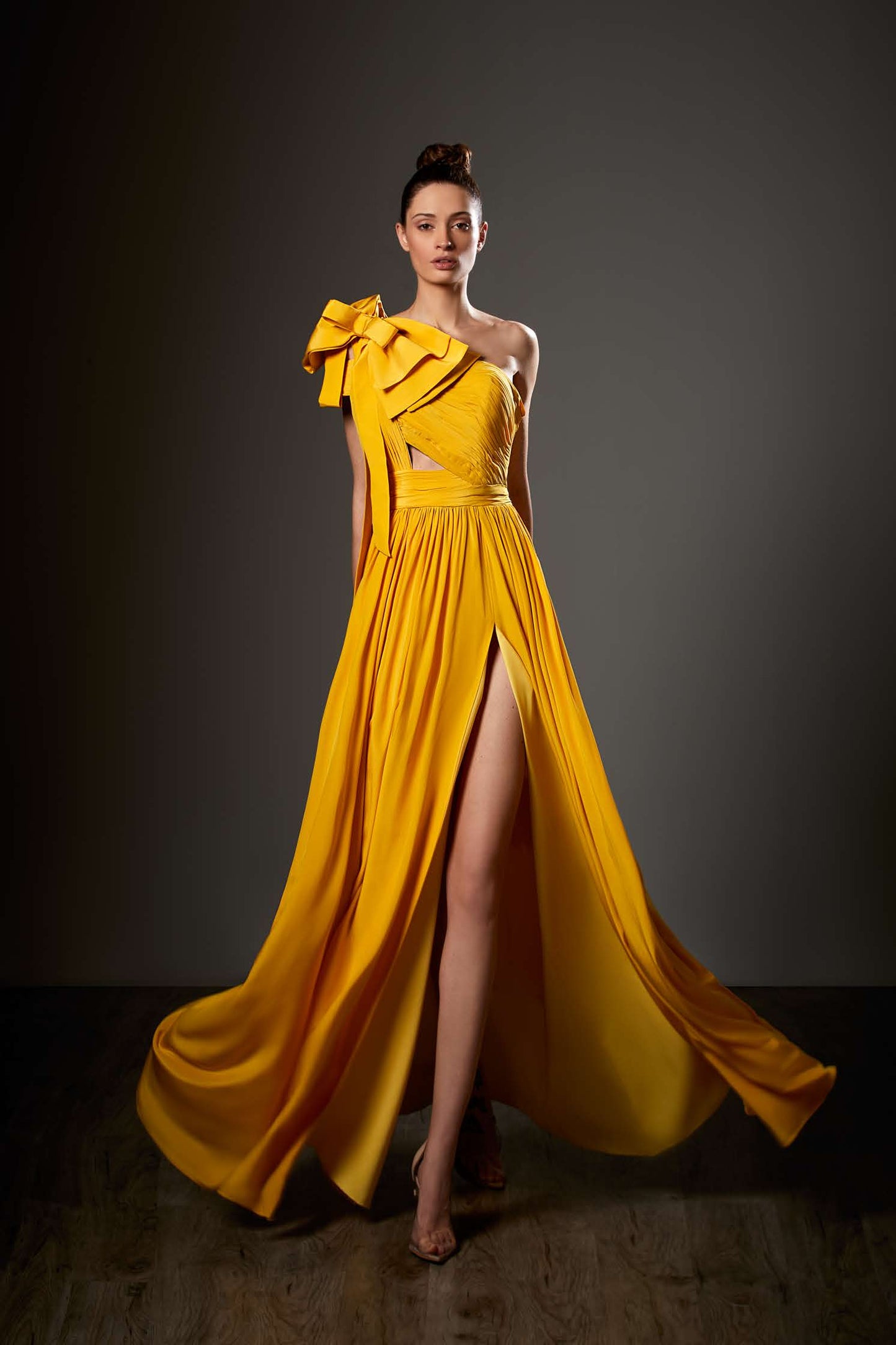 One Shoulder Bow Chiffon Gown
