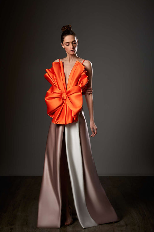 Spaghetti Strap Sculpted Bodice Gown