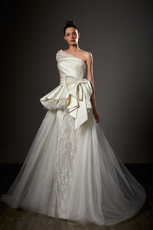 One Shoulder Peplum A-Line Ball Gown