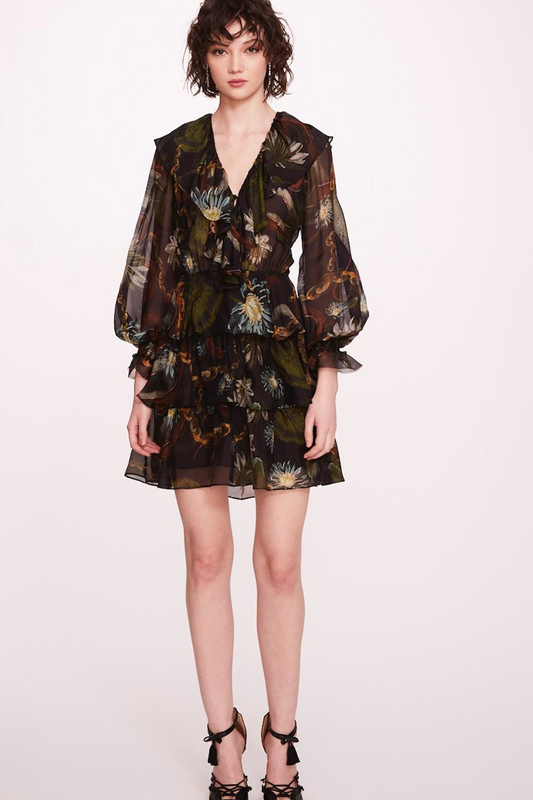 Printed Long-Sleeve Mini Dress