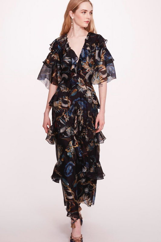 3/4 Sleeve Silk Maxi Dress