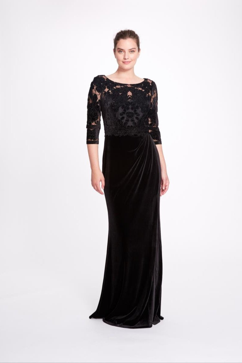 Three Quarter Sleeve Velvet Cutwork  Gown