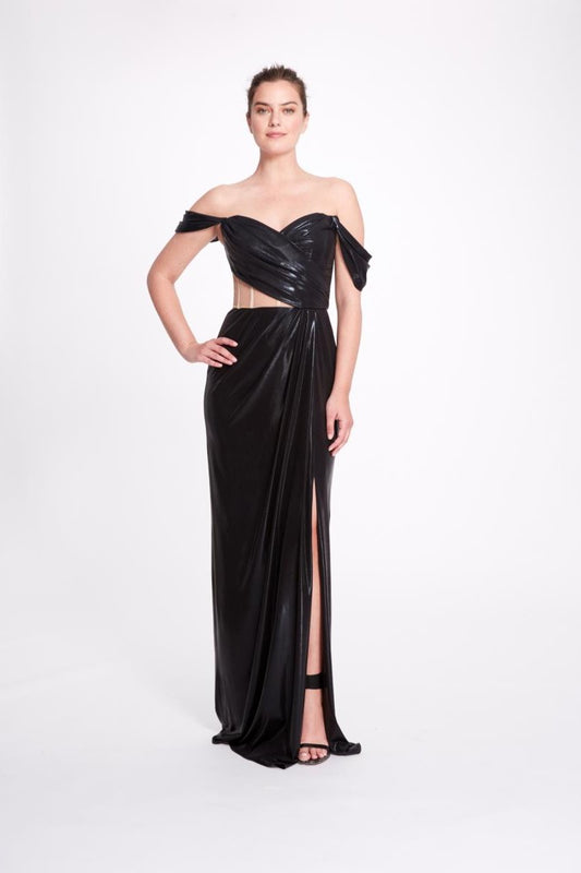 Off the Shoulder Lamé Gown