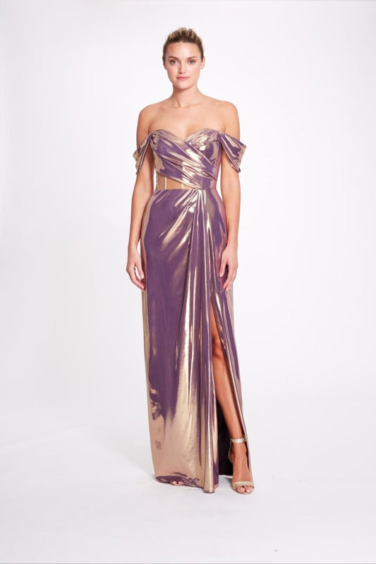 Off the Shoulder Lamé  Gown