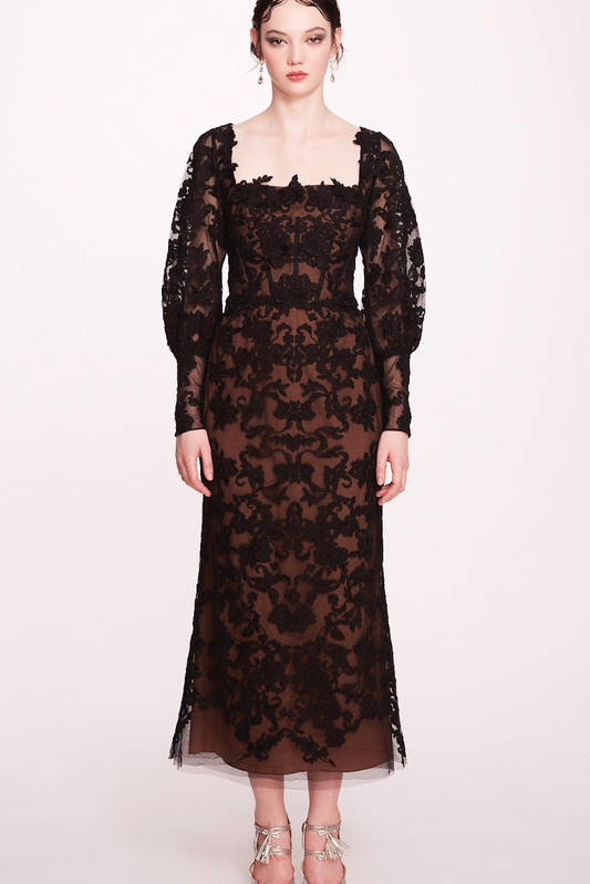 Long-Sleeve Corded Lace Dress