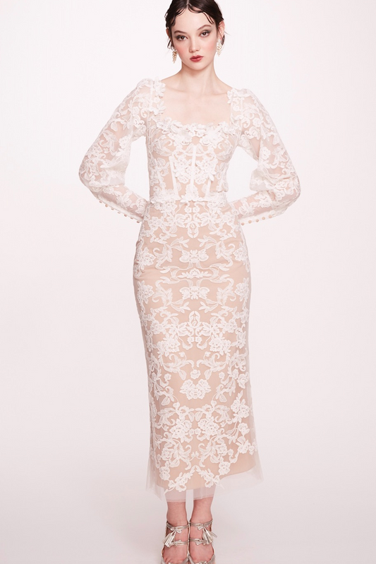 Long Sleeve Corded Lace-Dress