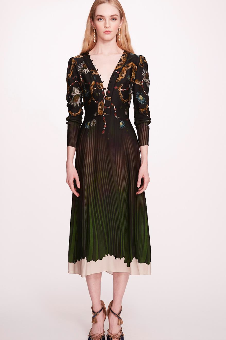 V-Neck Buttoned Dress