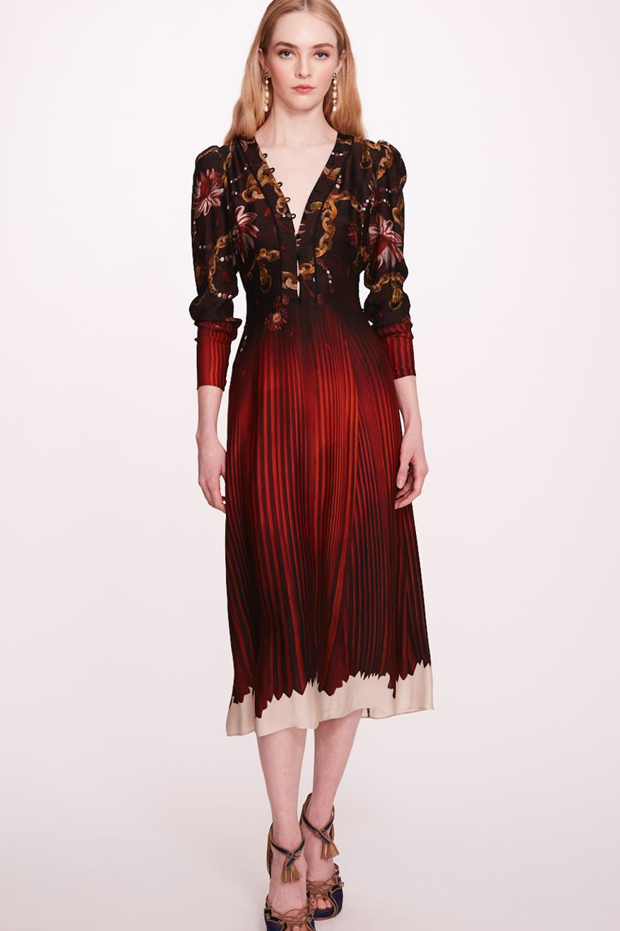 Buttoned V-Neck Dress