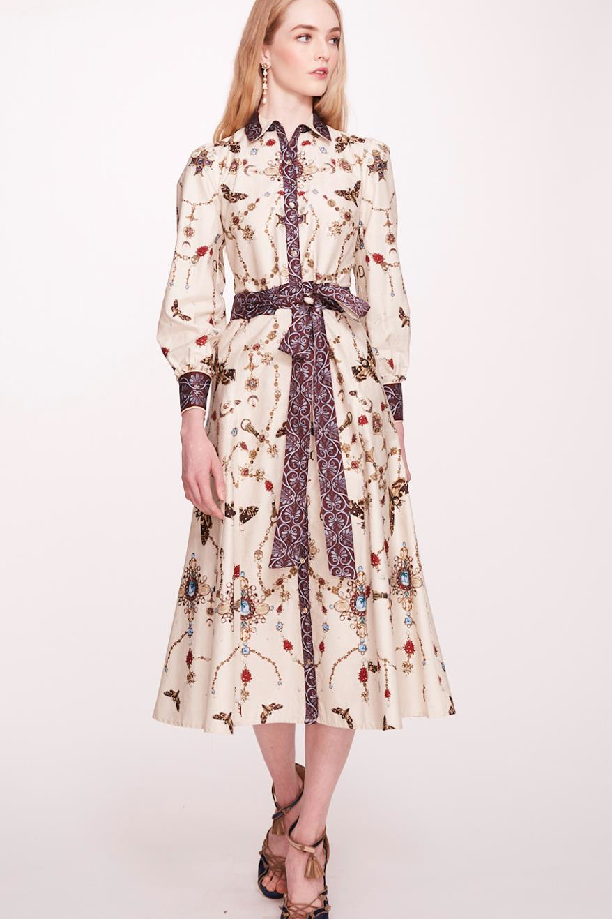 Printed Cotton Midi-Shirtdress