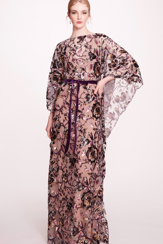 Draped Long Sleeve Tulle-Dress