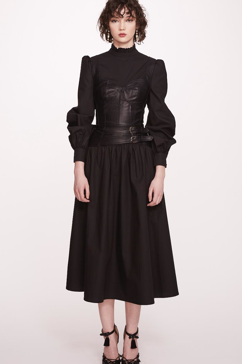 Long-Sleeve Cotton Midi Dress