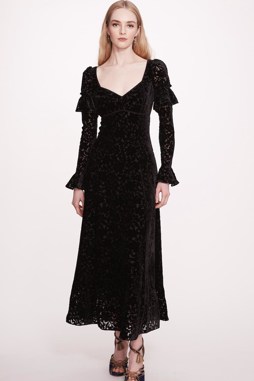 Slim Ruffle Sleeve Midi Dress