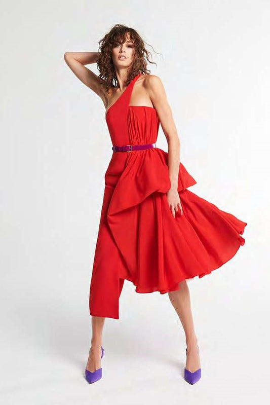 Asymmetrical Crepe Midi Dress