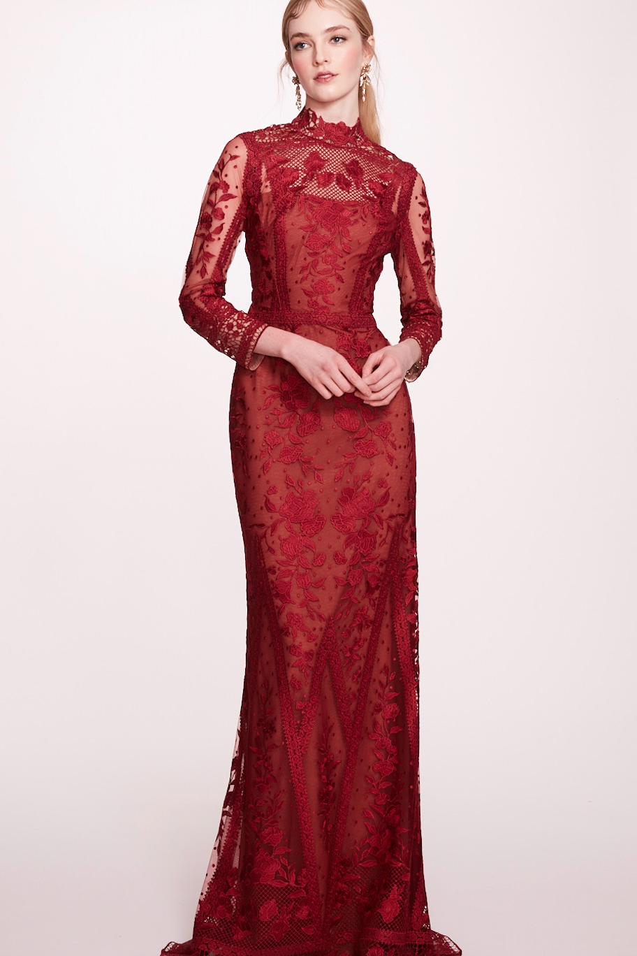 Long Sleeve Tulle Evening Dress