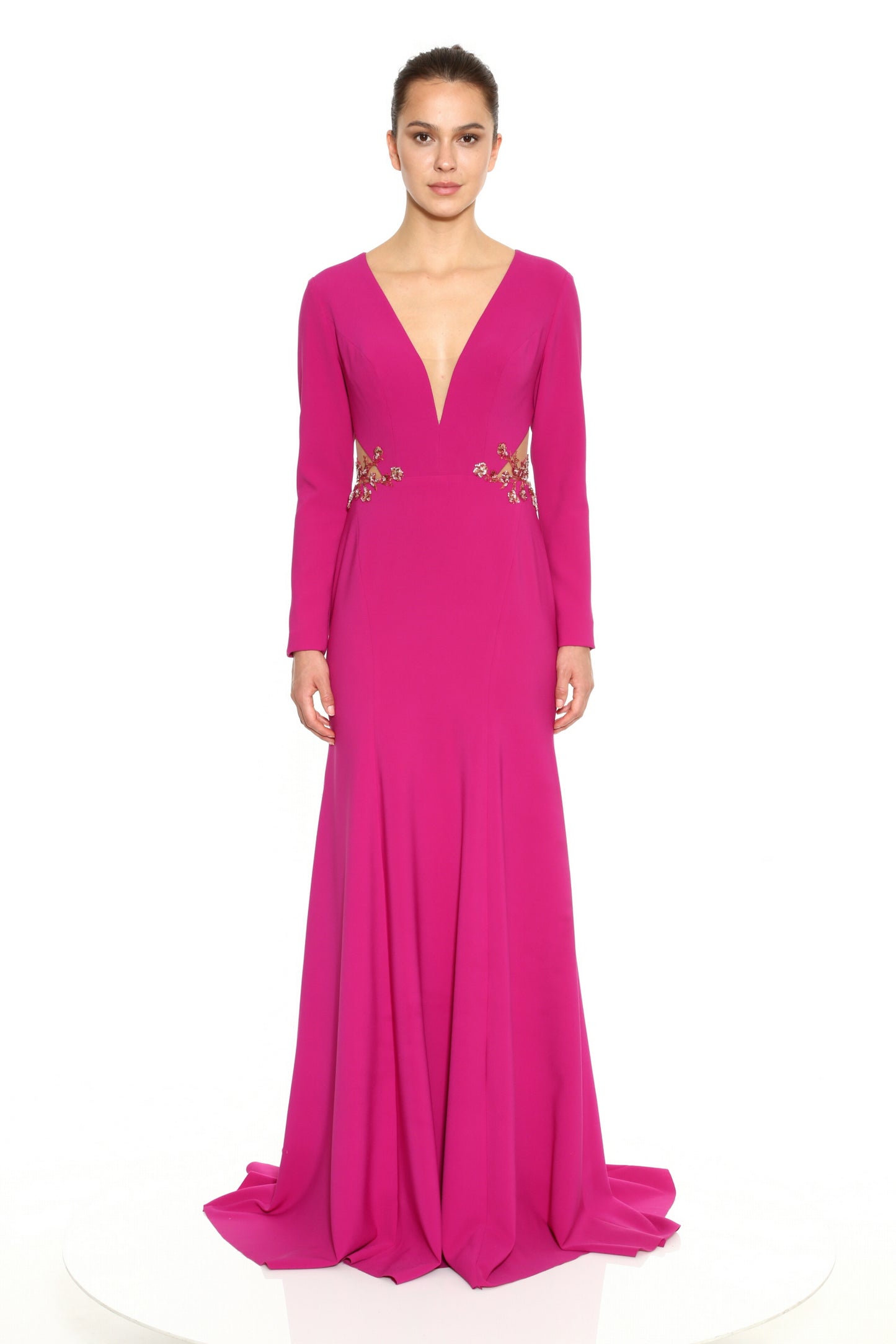 Deep V-Neck Crepe  Gown