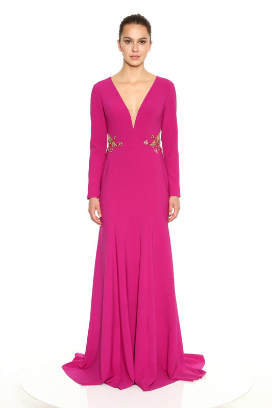 Deep V-Neck Crepe  Gown