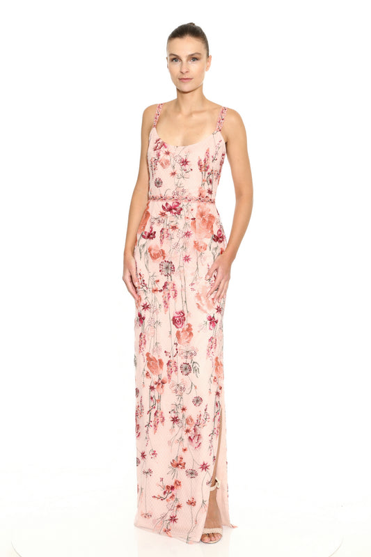 Sleeveless Embroidered Tulle  Gown