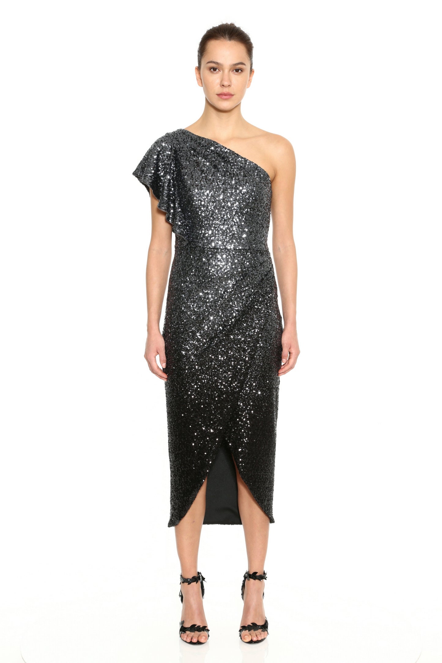 One Shoulder Sequin Ombre Midi  Dress