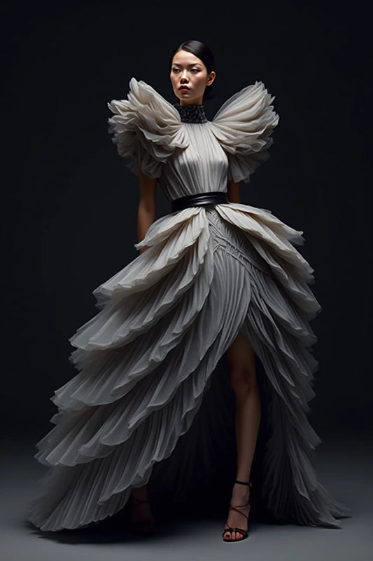 Tiered A-Line Slit Gown