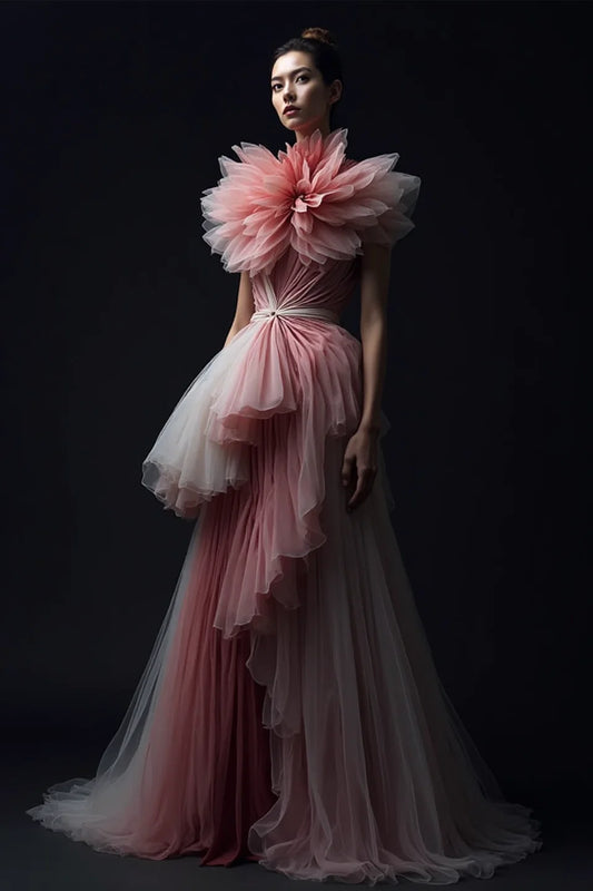 Pleated Floral Bodice Gown