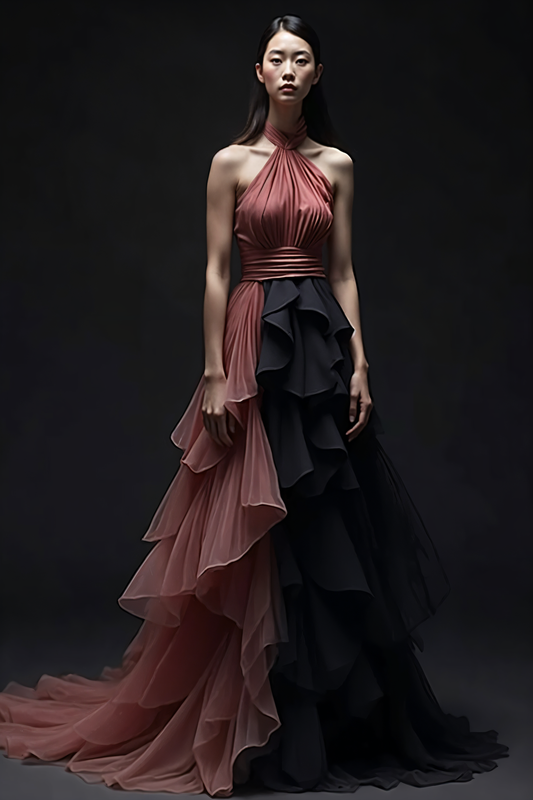 Tiered Ruffled Sleeveless Gown