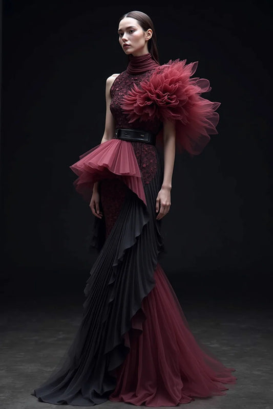 Ruffle Sleeved Flared Gown